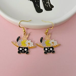 Black Cat Witch Halloween Dangle Earrings
