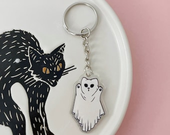 Ghost Kitty Halloween Keychain