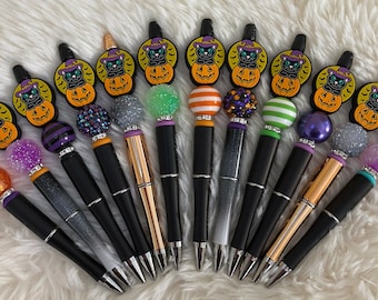 Halloween Pumpkin Black Cat Beaded Pen
