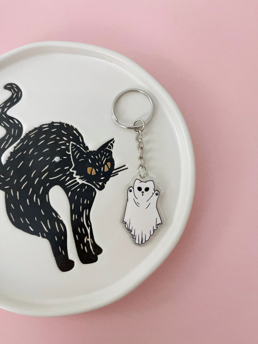 Ghost Kitty Halloween Keychain - Etsy