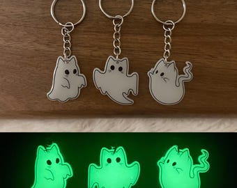 Glow in the Dark Ghost Kitty Halloween Keychain