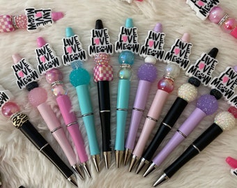 Live Love Meow Cat Lady Cat Mom Beaded Pen