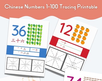 Chinese Numbers 1-100 Tracing and Counting Flashcards for Preschool, Pre-K, Homeschooling • Chinese Learning Print • Educational • Printable