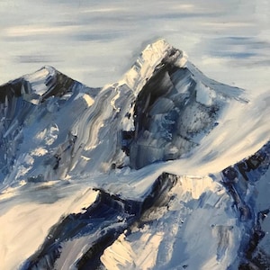 Mountains oil painting on canvas. Abstract nature