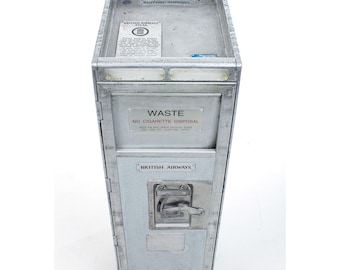 British Airways Half-Size Waste Trolley - Upcycled Trash/Laundry Cart - Airline Rubbish Container on Wheels