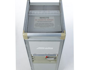AlItaly Half-Size Waste Trolley - Original Trash/Laundry Cart - Italian Airline Rubbish Container on Wheels