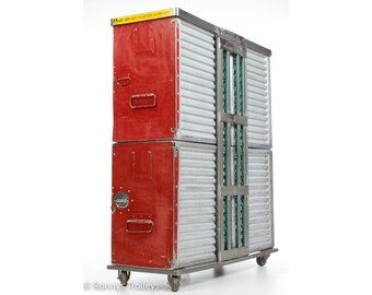 Unique trolley for 4 galley catering containers, previously owned by a airline catering supply company. Industrial aviation catering trolley