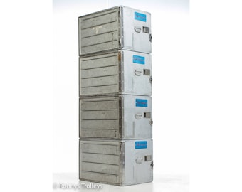 4 CONTENANTS DE STOCKAGE pour avion ou compagnie aérienne Thomson Airways. Armoire de rangement industrielle en aluminium, table de chevet ou caisses empilables design BOXES