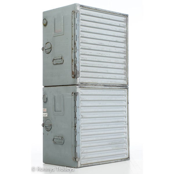 2 TRANSAVIA-Aluminium-Airline-Container – KSSU-Container – Küchencontainer – industrielle Aluminium-Aufbewahrungseinheit. Einzigartige Luftfahrtboxen.