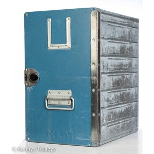 Original blue KLM Aluminium Airline CONTAINER - Atlas galley box - Food container - Industrial storage unit. Unique aluminium Aviation Box
