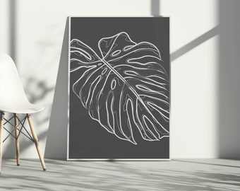 Tropical Leaf Black & White Design Dual Color Wall Art, Digital Download, Foliage Leaves Wall Poster Print, Outdoors Ocean Breeze Art