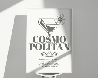 Alcohol Print Wall Art, Cosmopolitan Martini Poster Print, Drinking Fun Party Print, Minimalist Pink Poster