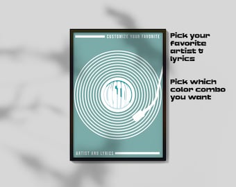 Custom Record Player Poster Print | Music | Lyrics | Artist | Singer | Band | Acoustic | Jam | Song | Songwriter | Single | Spin | Wall art