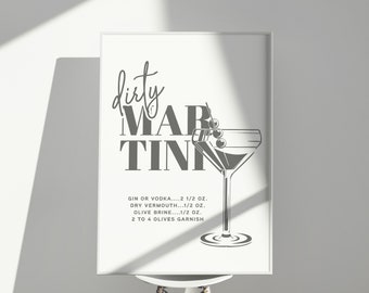 Dirty Martini Cocktail Poster Wall Art Print, Drinking Having Fun Alcohol Print, College, Bar Cart Art