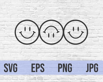 3 Smiley Face SVG Cut File | png jpeg jpg eps | Crafting | T Shirt Design | Vinyl | Cricut | Positive | Smile | Happy | Cute | Hoodie | Yes