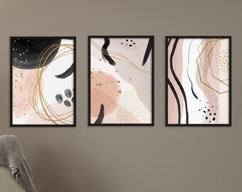 Abstract Set of 3 Art Print | Home Decor | Living Room Print | Minimalist Poster| Neutral Wall Art | Blush Pink Beige Prints | Modern Art