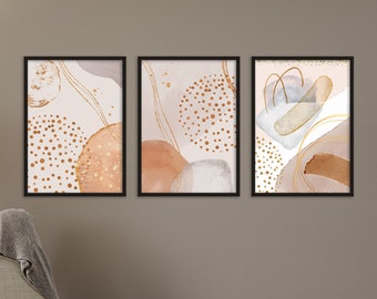 Copper and Beige Abstract Art Print | Minimalist Poster | Neutral Decor | Geometric Shapes Art Print | Beige Art Print | Set of 3 Print