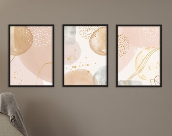Grey Blush Beige | Abstract Set of 3 Art Print | Home Prints | Living Room Print | Minimalist Wall Art Geometric Shapes | Neutral Wall Art |