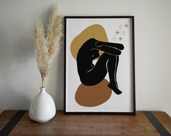 Nude Abstract Art | Female Figure Print | Celestial Abstract Print | Modern Art | Boho Print | Mystical  Woman Print | Wall Art | Nude Brown