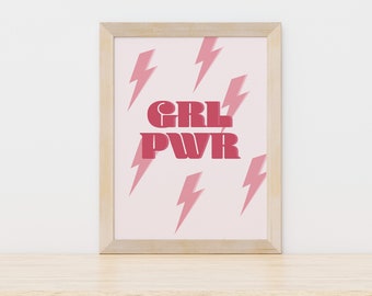 Girl Power Print | Girls Room Art | GRL PWR | Female Art Print | Feminist Art Print | Empowerment | Pink Decor | Girly Poster | Salon