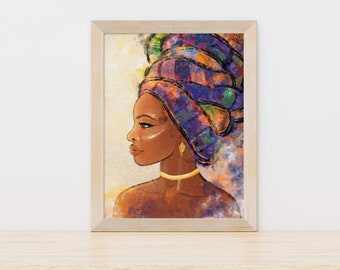 Black Woman Painting | African Art Decor | Headscarf Art Print | Black beauty Art | Woman of colour wall art | African Beauty | Cultural Art