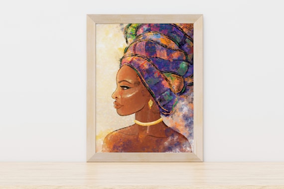 Black Woman Painting | African Art Decor | Headscarf Art Print | Black beauty Art | Woman of colour wall art | African Beauty | Cultural Art