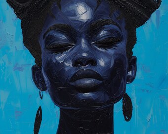 Expressive Modern Art | Neo Soul | Blue | Black Woman art | Natural Hair | Wall Art | Afro art | Afro centric | Noveu | Strong woman art