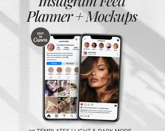 Instagram Mockup Template Bundle | IG Feed Planner | Light & Dark Mode Social Media Kit | Editable Canva Templates w/ MRR PLR Resell License