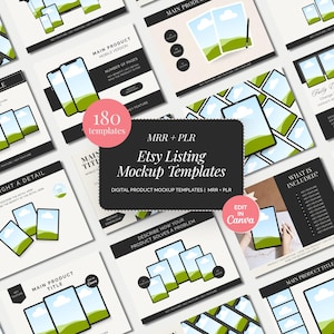 180 canva mockupbundel | Etsy-listing foto digitaal product displaykit | Sjablonen voor planner ebook werkmap afdrukbare items | MRR PLR-rechten