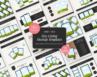 180 Canva Mockup Bundle | Etsy Listing Photo Digital Product Display Kit | Templates for Planner Ebook Workbook Printables | MRR PLR Rights