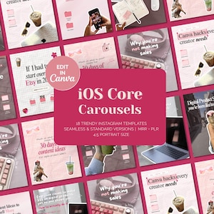 Pink iOS Core Canva Instagram Carousel Templates, MRR+PLR (Digital Download)