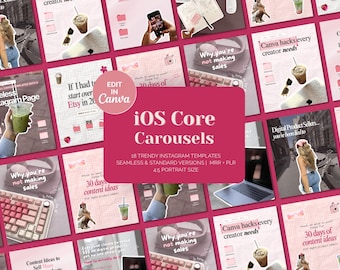 Pink iOS Core Canva Instagram Carousel Templates, MRR+PLR (Digital Download)