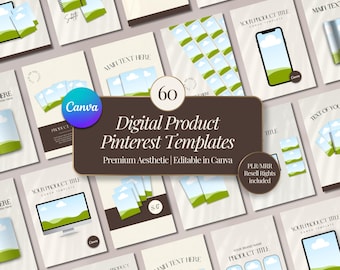 60 Pinterest Pin Templates for Digital Product Etsy Sellers | Canva Drag & Drop Mockups | Pinterest Marketing | MRR PLR Included