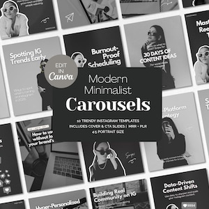Minimalist Aesthetic B&W Instagram Carousel Templates | Black White Canva IG Posts | MRR PLR Resale Rights Bundle | Social Media Manager
