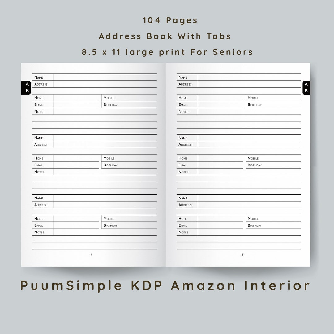 KDP Amazon Interior Address Book With Alphabetical Tabs Etsy