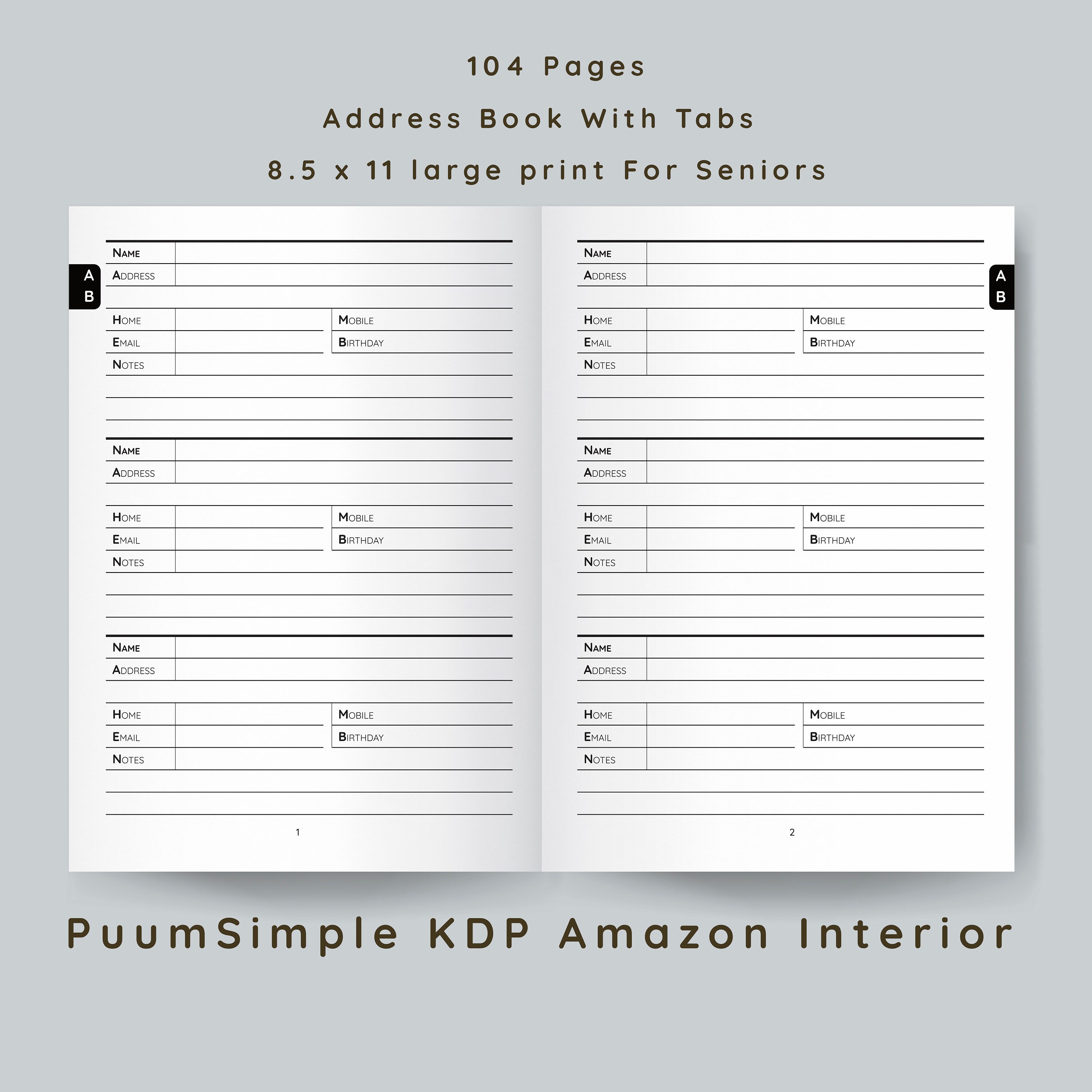 KDP Amazon Interior Address Book With Alphabetical Tabs Etsy
