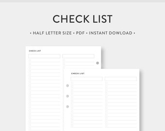 Half Letter, Check List Printable | Blank To do List Template | Task Tracker, Daily Checklist Shopping list