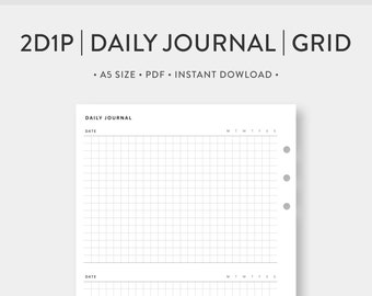 A5, Cuadrícula de diario diario 2D1P / Planificador diario imprimible / Inserciones PDF de diario de plantilla simple sin fecha / Descarga digital