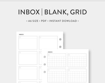 A6, Inbox Dashboard Printable | Blank, Grid layout | Inbox Tracker Template, Morning Brain Dump List, Task List, To do List