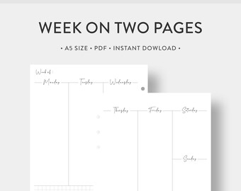 A5 Weekly Planner Printable Week on Two Pages wo2p | Etsy