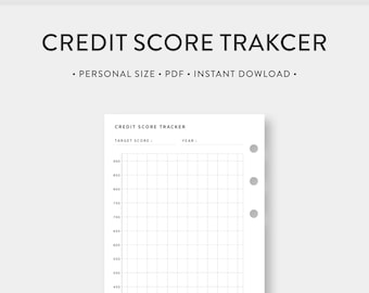 May include: A printable credit score tracker with a grid for recording scores monthly. The tracker includes a section for target score, year, and a table for each month and quarter.