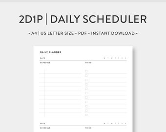 A4 / Carta de EE. UU., Planificador diario 2D1P imprimible / Calendario, Lista de tareas efectivas / Inserciones PDF de diario de plantilla simple sin fecha / Descarga digital