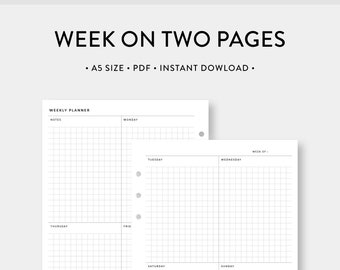 A5, Wochenplaner Printable | Vertikales Gitter | Woche auf Zwei Seiten | Undatierte Vorlage Journal PDF Einlagen | A5 Größe | Digitaler Download