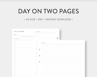A5, Hourly Daily Scheduler, Lined Notes | Day on Two Pages | Undated Simple Template Journal PDF Inserts | Digital Download