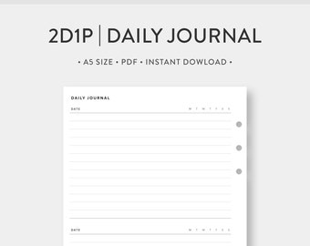 May include: A printable daily journal template in A5 size. The template has a simple design with a space for the date, day of the week, and lined pages for writing.