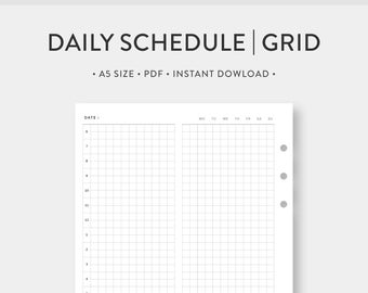 A5, Daily Planner Printable, Grid Notes | Day on One Page | Undated Simple Template Journal PDF Inserts | Digital Download