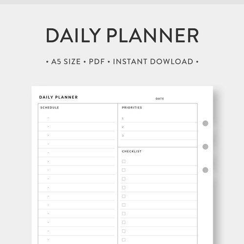 A5 Daily Planner Printable Day on One Page Undated Simple - Etsy