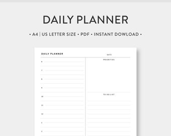 A4 | US Letter, Half Hourly Daily Schedule Printable | Day on One Page | Undated Simple Template Journal PDF Inserts | Digital Download