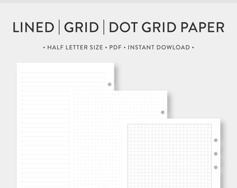 HalfLetter, Lined Notes, Grid Paper, Dot Grid Set | Essential Bundle | Note Taking Pages Template Bullet Journal, Printable PDF Inserts.