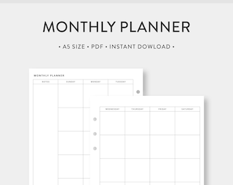 A5, Minimalist Monthly Planner Printable Calendar | Month on Two Pages | Undated Simple Template Journal PDF Inserts | A5 size | mo2p